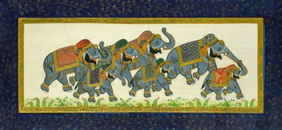Lot 193 - Indian Miniature. Procession of elephants, 20th century