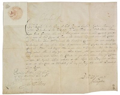 Lot 227 - Charles II (1630-1685, King of England). Document signed, 'Charles R', 28 July 1669