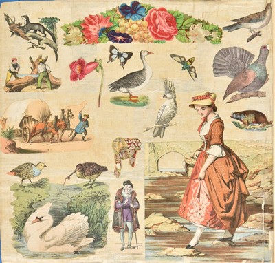 Lot 260 - Scrap Album. A large Victorian scrap album on linen leaves, 1869-79