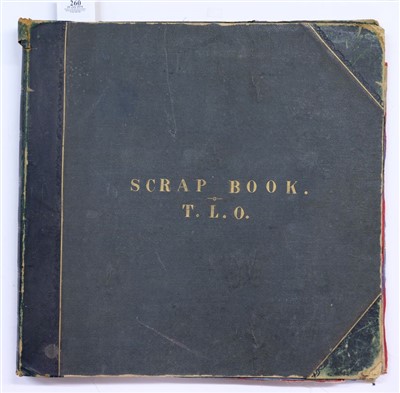Lot 260 - Scrap Album. A large Victorian scrap album on linen leaves, 1869-79