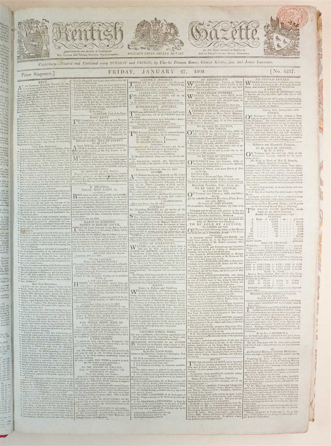 Lot 134 - Kentish Gazette, 1809