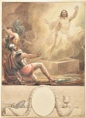 Lot 188 - English School. Christ rising from the tomb, early 19th century, pen brown ink and watercolour