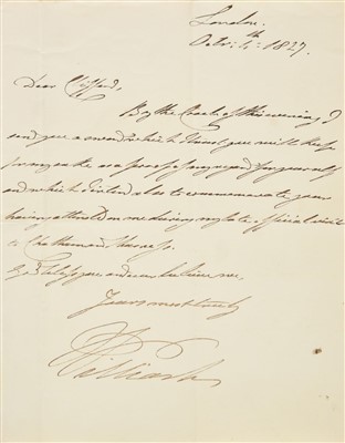 Lot 279 - William IV (King of England, 1765-1837). Autograph letter signed, London, 4 October 1827