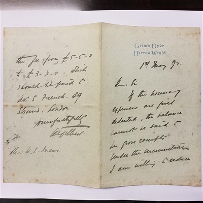 Lot 265 - Sullivan (Arthur, 1842-1900). Autograph letter signed, 'Arthur S. Sullivan', circa 1872