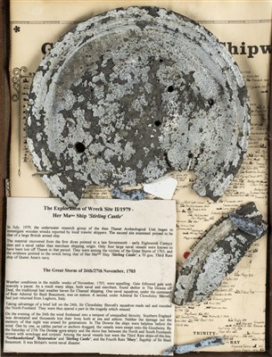 Lot 1 - Shipwreck relic. A pewter plate recovered from the wreck of HMS Stirling Castle 1703