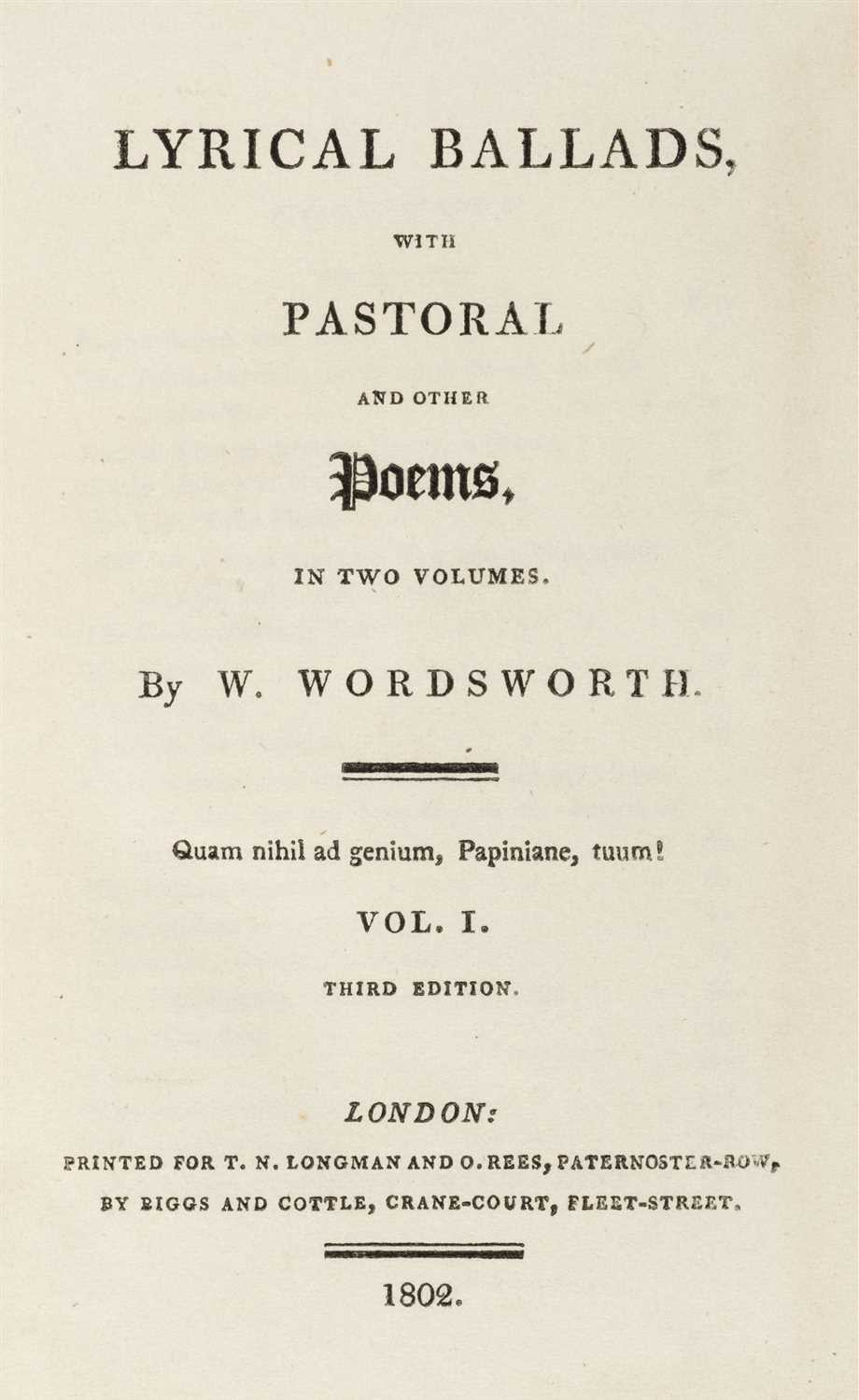 Lot 229 - Wordsworth (William & Samuel Taylor Coleridge). Lyrical Ballads, 2 volumes, 1802