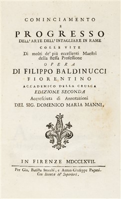 Lot 358 - Baldinucci (Filippo). Cominciamento e Progresso dell'Arte... 2nd edition, Florence, 1767