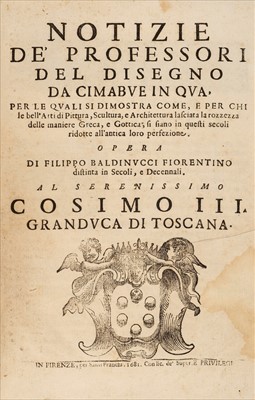 Lot 359 - Baldinucci (Filippo). Notizie de' Professori del Disegno da Cimabue in qua, 1st edition, 1681
