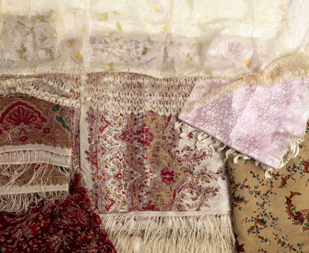 Lot 193 - Shawls. A large printed silk crinoline shawl, circa 1860s