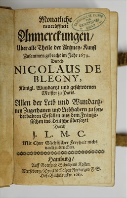 Lot 282 - Blegny (Nicolas de). Monatliche neueroffnete Anmerckungen..., 1680-1683