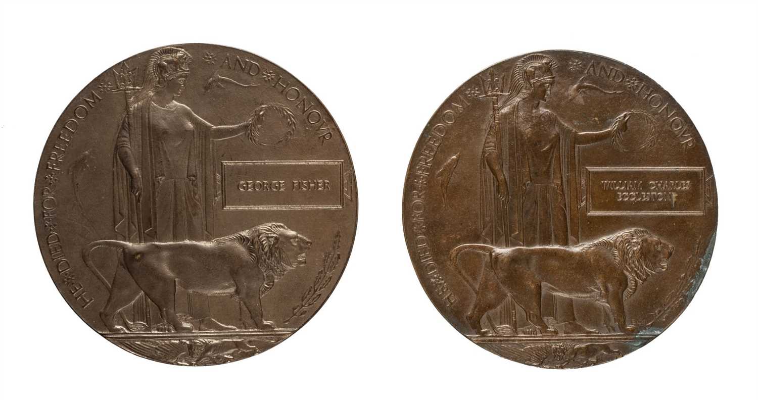 Lot 232 - WWI. Bronze memorial plaques (William Charles Ecclestone / George Fisher)