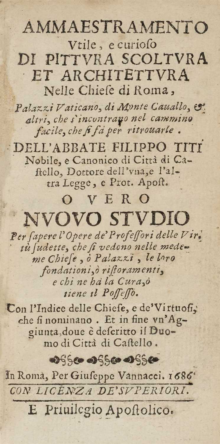 Lot 391 - Titi (Filippo). Ammaestramento utile, e curioso di pittura scoltura et architettura, Rome, 1686