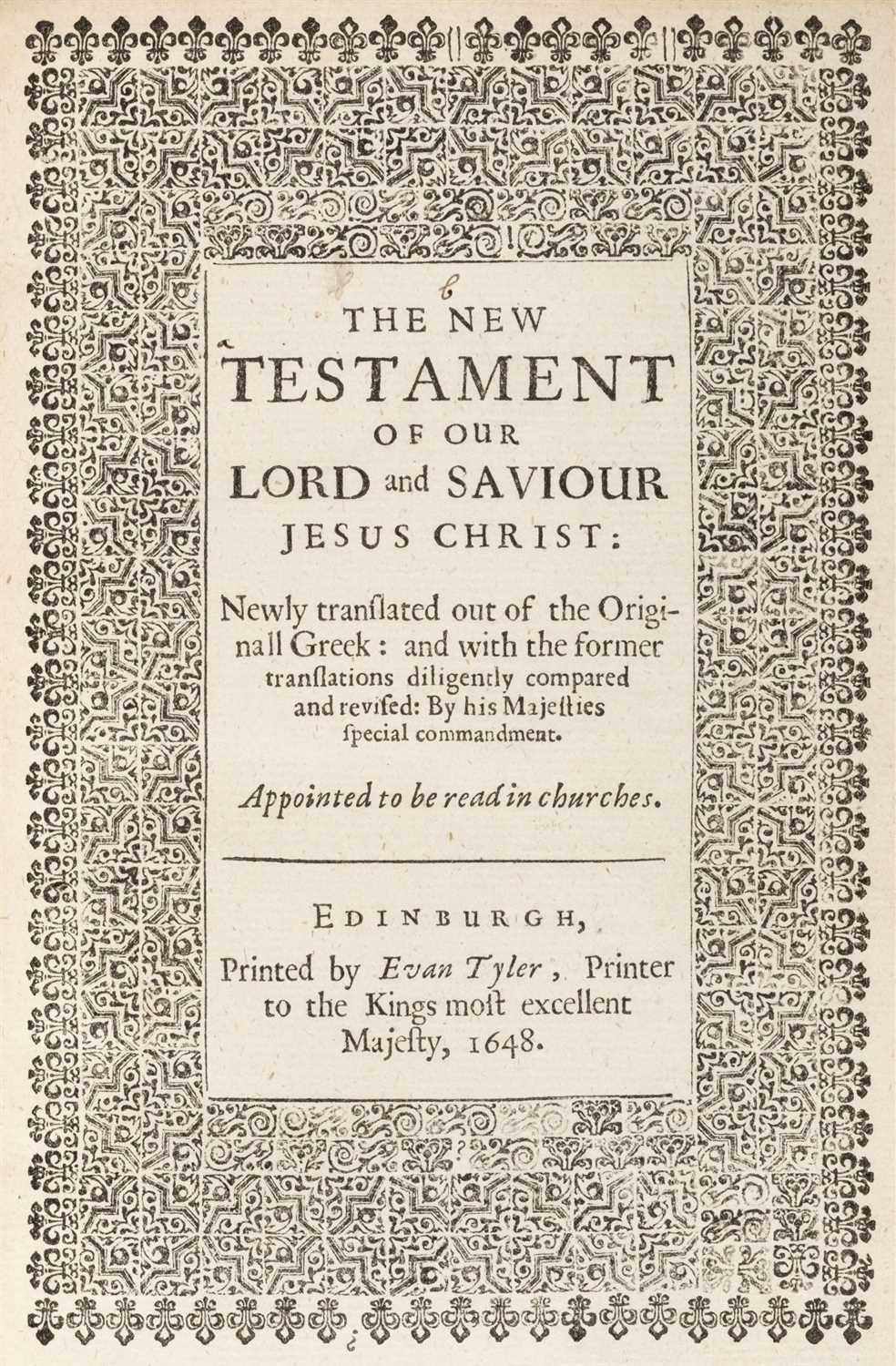 Lot 252 - New Testament [English]. The New Testament..., Edinburgh: Printed by Evan Tyler, 1648