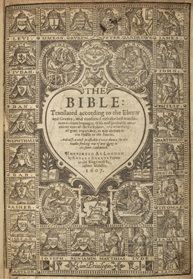 Lot 239 - Bible [English]. The Bible..., London: Robert Barker, 1607