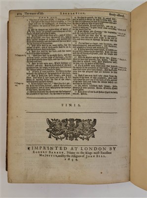 Lot 249 - Bible [English]. The Holy Bible, London: Robert Barker and Assignes of John Bill, 1634