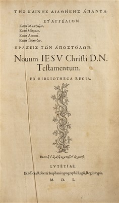 Lot 269 - New Testament [Greek]. Novum Jesu Christ D.N. Testamentum, Paris: Roberti Stephani, 1550