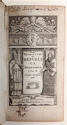Lot 103 - Cunaeus (Petrus). De republica Hebraeorum libri III, Leiden: Elzevir, 1632