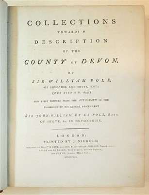 Lot 72 - Pole (Sir William). Collections Towards a Description of the County of Devon, 1791