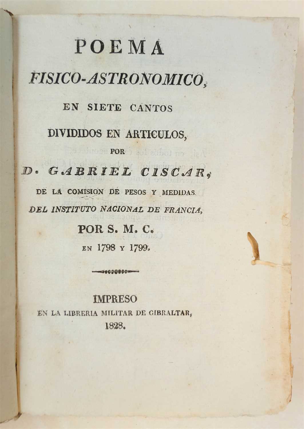 Lot 101 - Ciscar (Gabriel). Poema Fisico-Astronomico, en siete cantos, 1828