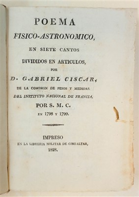 Lot 101 - Ciscar (Gabriel). Poema Fisico-Astronomico, en siete cantos, 1828