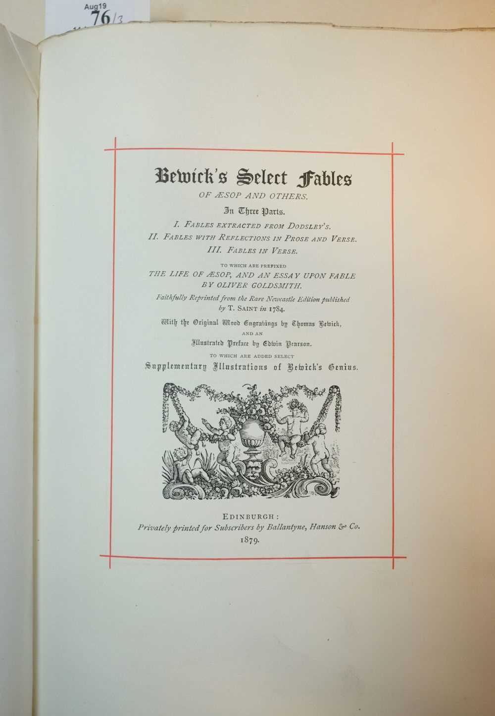Lot 76 - Bewick (Thomas). Bewick's Select Fables, Edinburgh, 1879