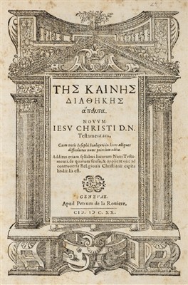 Lot 270 - New Testament [Greek]. Novum Iesu Christi D.N. Testamentum, Geneva: Petrum de la Rouiere, 1620