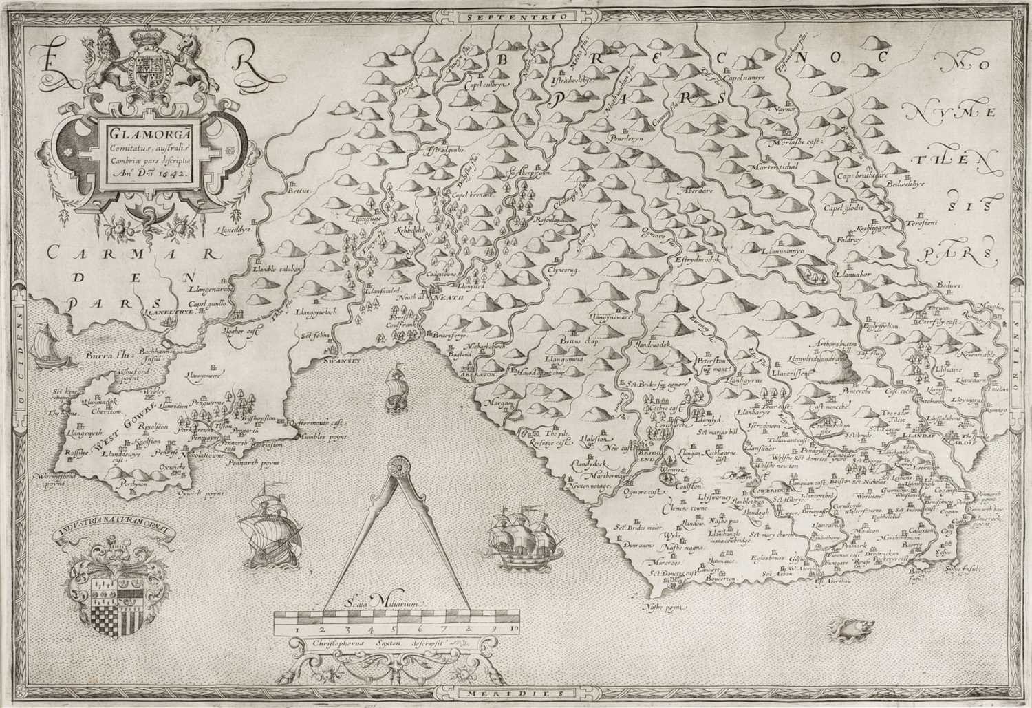 Lot 28 - Glamorganshire. Saxton (Christopher & Webb William), Glamorg comitatus australis..., 1642