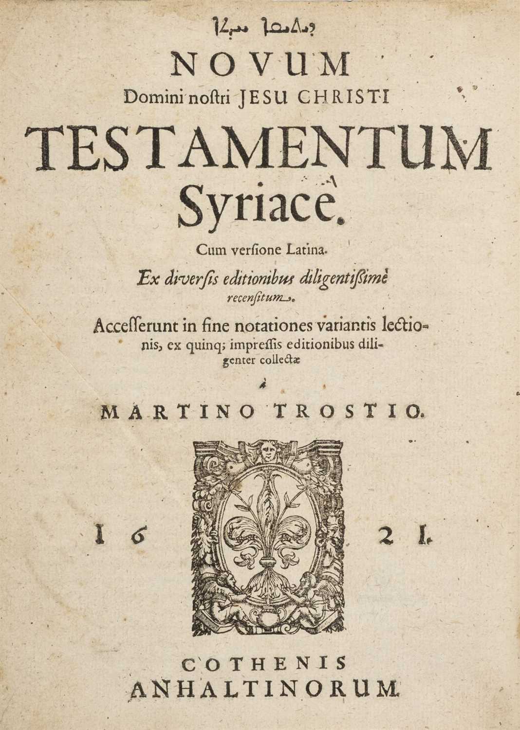 Lot 271 - New Testament [Syriac]. Novum Domini nostri Jesu Christi Testamentum Syriace, 1621