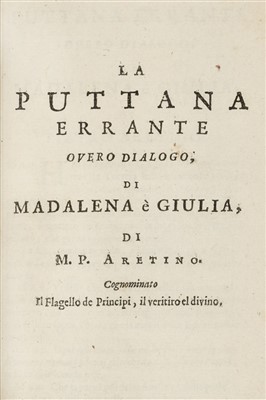 Lot 280 - Aretino (Pietro). Ragionamenti ... La puttana errante, Elzevir, 1660-8
