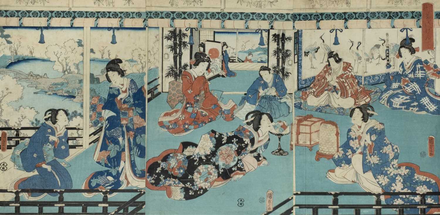 Lot 328 - Kunisada (Utagawa, 1786-1865). Two triptychs