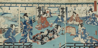 Lot 328 - Kunisada (Utagawa, 1786-1865). Two triptychs