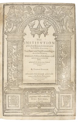 Lot 273 - Calvin (Jean). The Institution of Christian Religion, Written in Latine by M. John Calvine, 1611