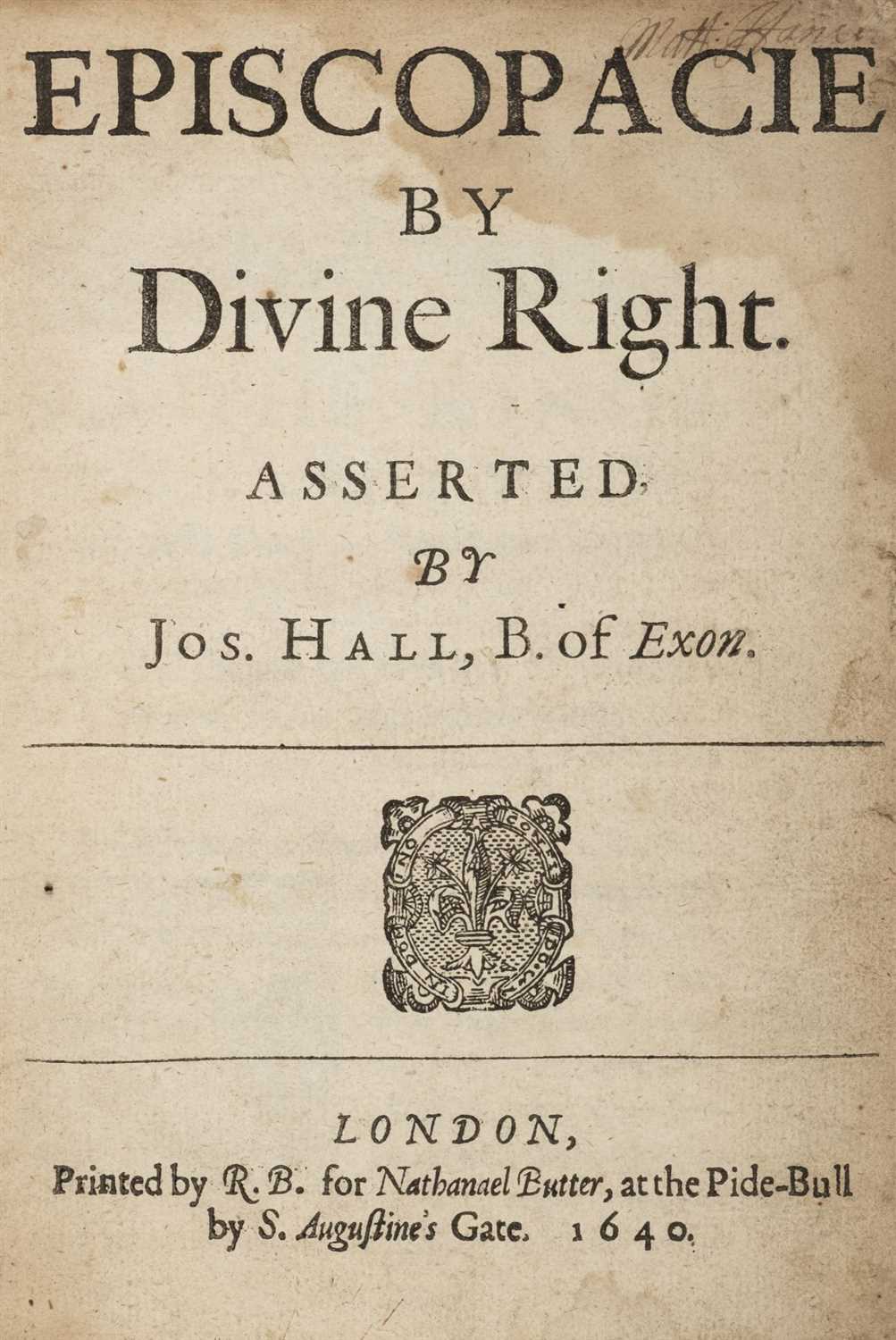 Lot 274 - Hall (Joseph). Episcopacie by Divine Right, 1640