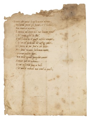 Lot 346 - Tasso (Bernardo, 1493-1569). Original manuscript poem Donna che quivi