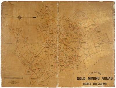 Lot 38 - New Zealand. Plan of the Gold Mining Areas, Thames, New Zealand, circa 1886