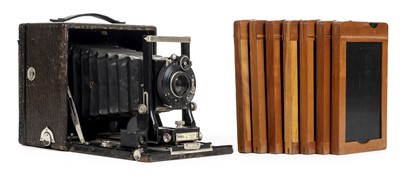 Lot 319 - Seneca No 9 (3A) folding plate camera and wooden tripod