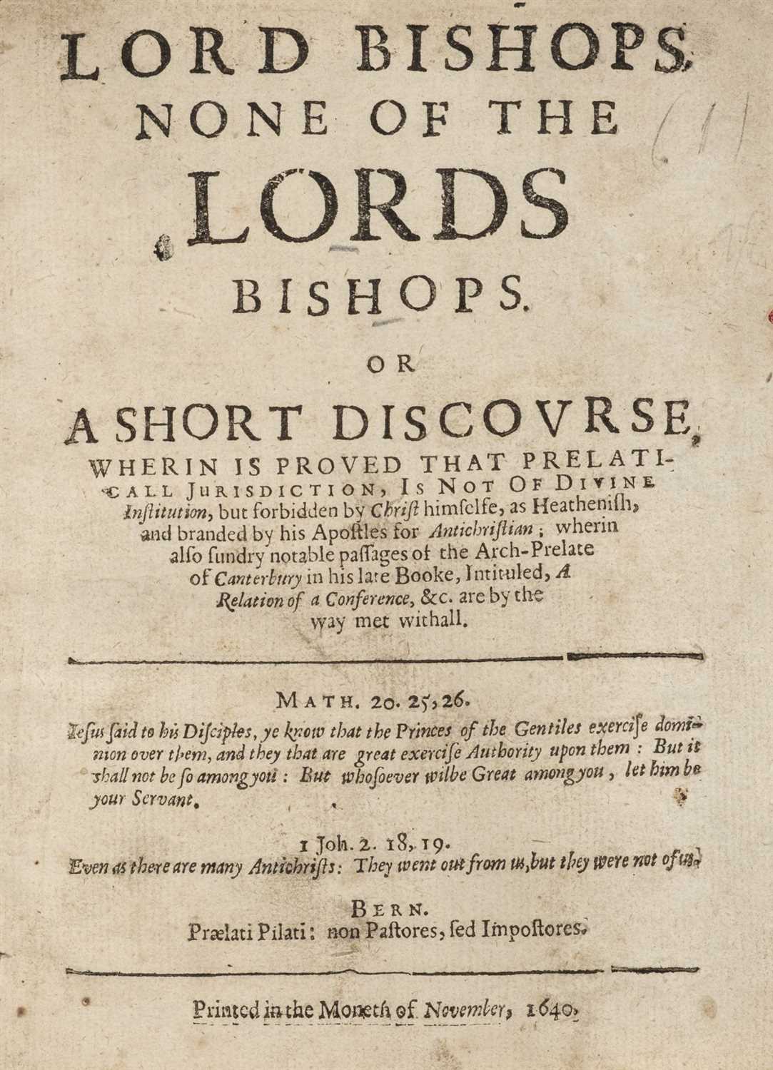 Lot 135 - Prynne, William. Lord Bishops, 1640