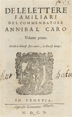 Lot 292 - Caro (Annibal). De le Lettere Familiari, 2 volumes in one, Venice, 1610