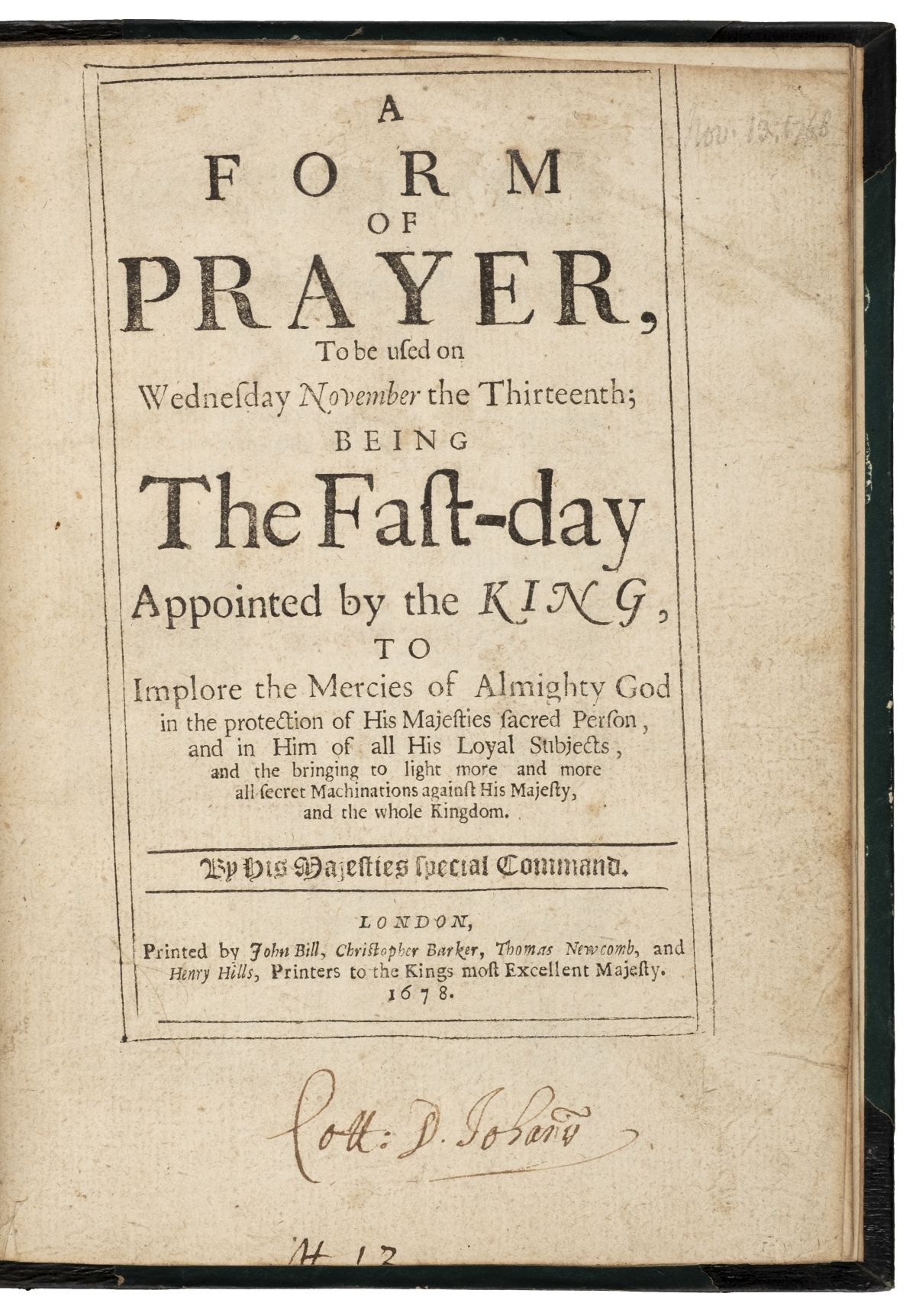 Lot 133 - Popish Plot. A form of prayer, to be used on