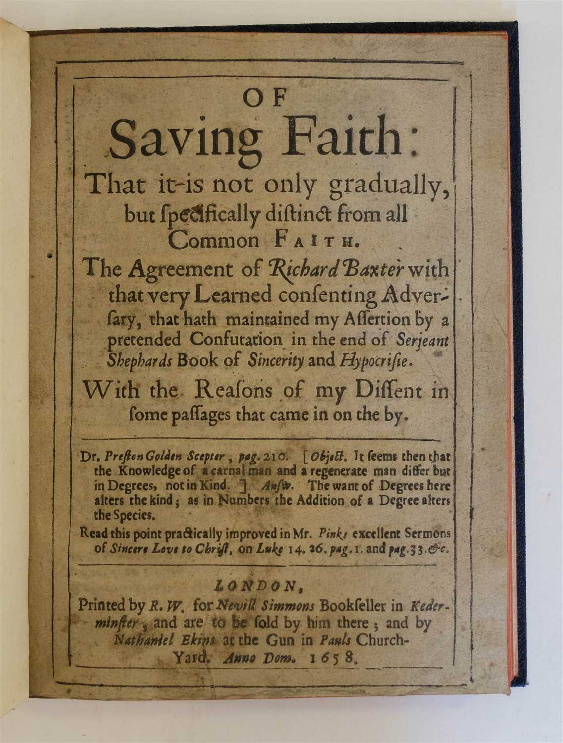 Lot 121 - Baxter (Richard). Of Saving Faith, 1658