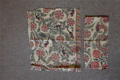 Lot 180 - Palampore. A collection of hand-dyed fabric pieces, India, 18th century