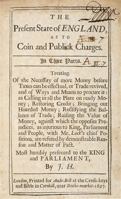 Lot 128 - (Hodges, James). The Present State of England, as to coin and publick charges, 1697
