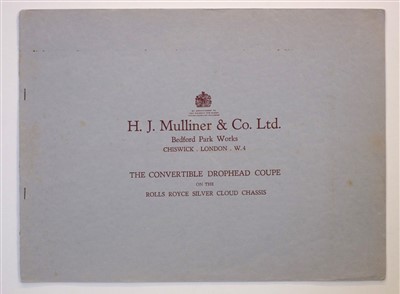 Lot 21 - Mulliner (H.J. & Co. Ltd.). Rolls Royce Convertible Drophead Coupe brochure, circa 1960