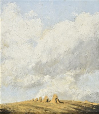 Lot 362 - Thomas (Felix, 1815-1875). Cloudy landscape with haystacks