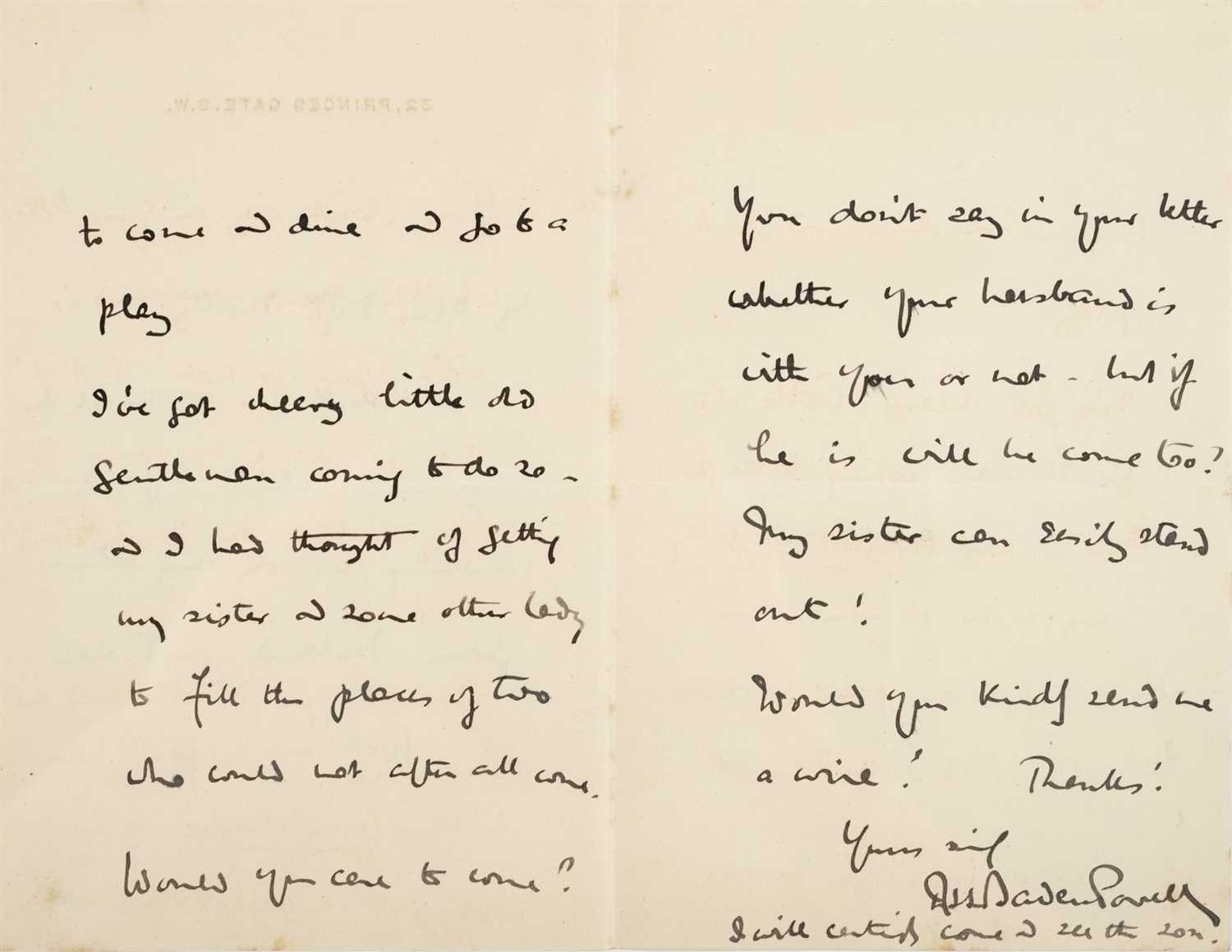 Lot 251 - Baden-Powell (Sir Robert, 1st Baron, 1857-1941). Autograph Letter Signed