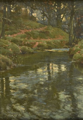 Lot 369 - Lamorna Birch (William Samuel, 1869-1955). Tree lined river, 1900-1