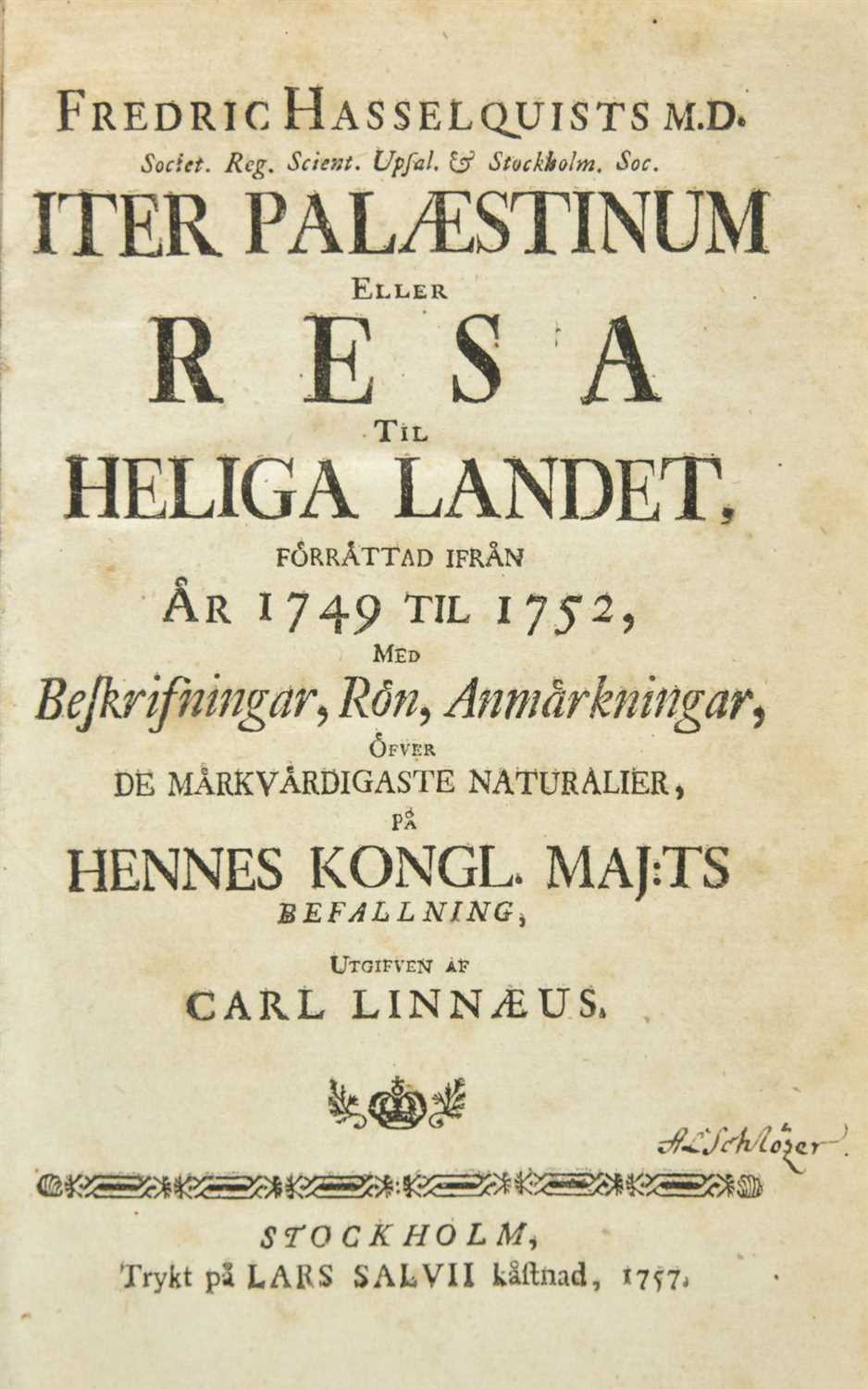 Lot 32 - Hasselquist (Fredrik). Iter Palaestinum, 1st edition, 1757