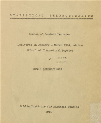 Lot 369 - Schroedinger (Erwin). Statistical Thermodynamics, Dublin Institute for Advanced Studies, 1944