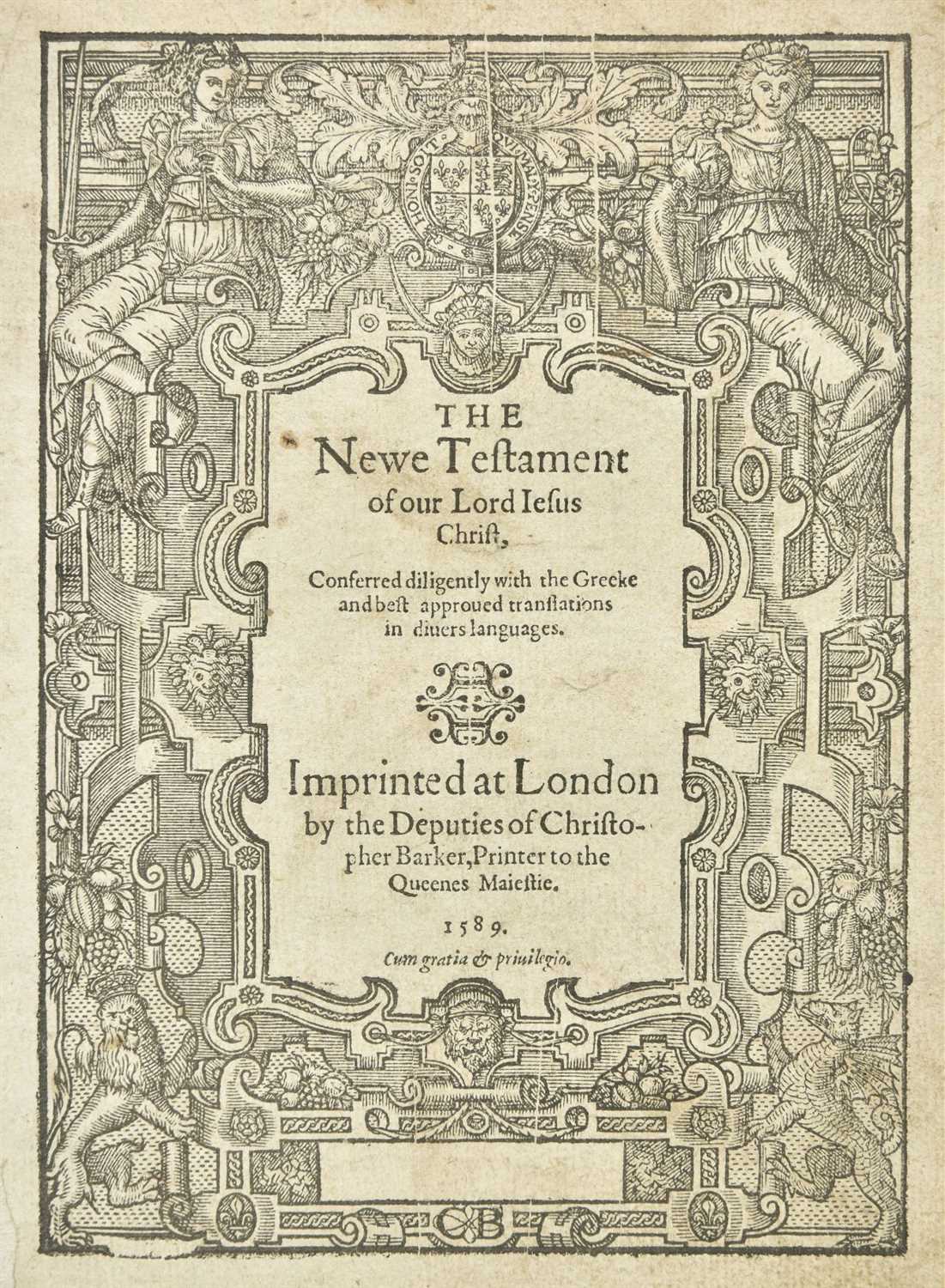 Lot 298 - Bible [English]. [The Bible..., London: Deputies of Christopher Barker, 1589]