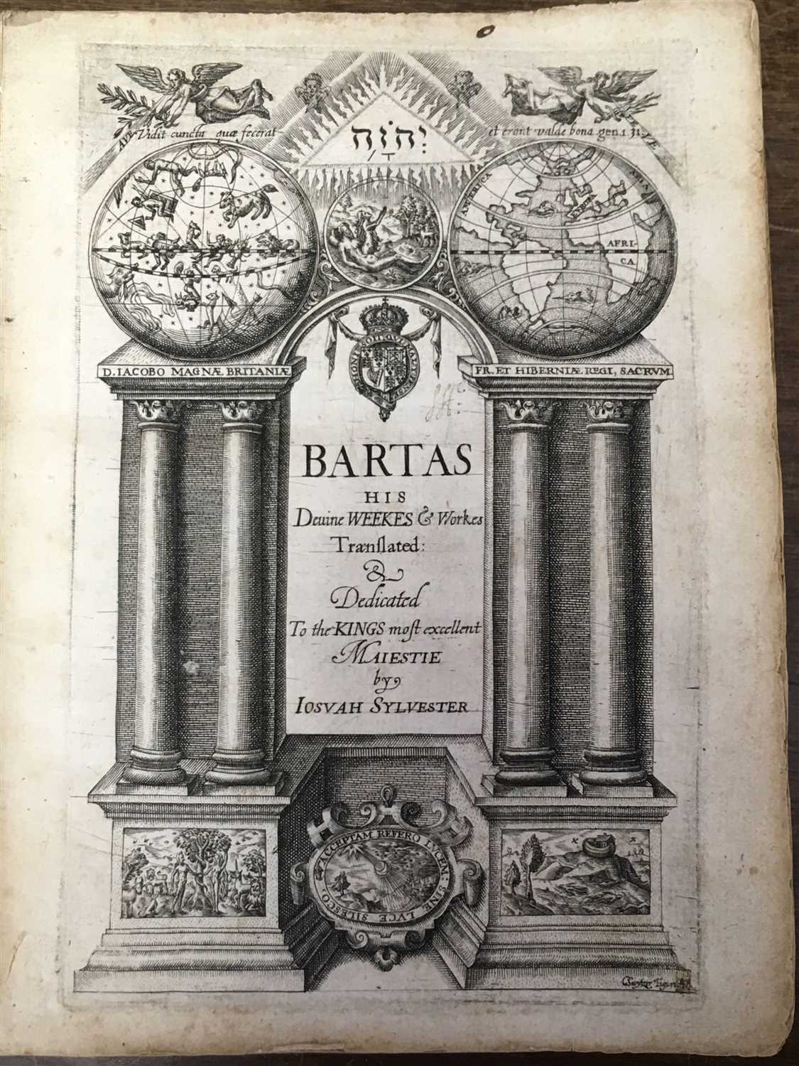 Lot 373 - Saluste Du Bartas (Guillaume de), Bartas His Devine Weekes & Workes, 1st edition, [H. Lownes, 1605]